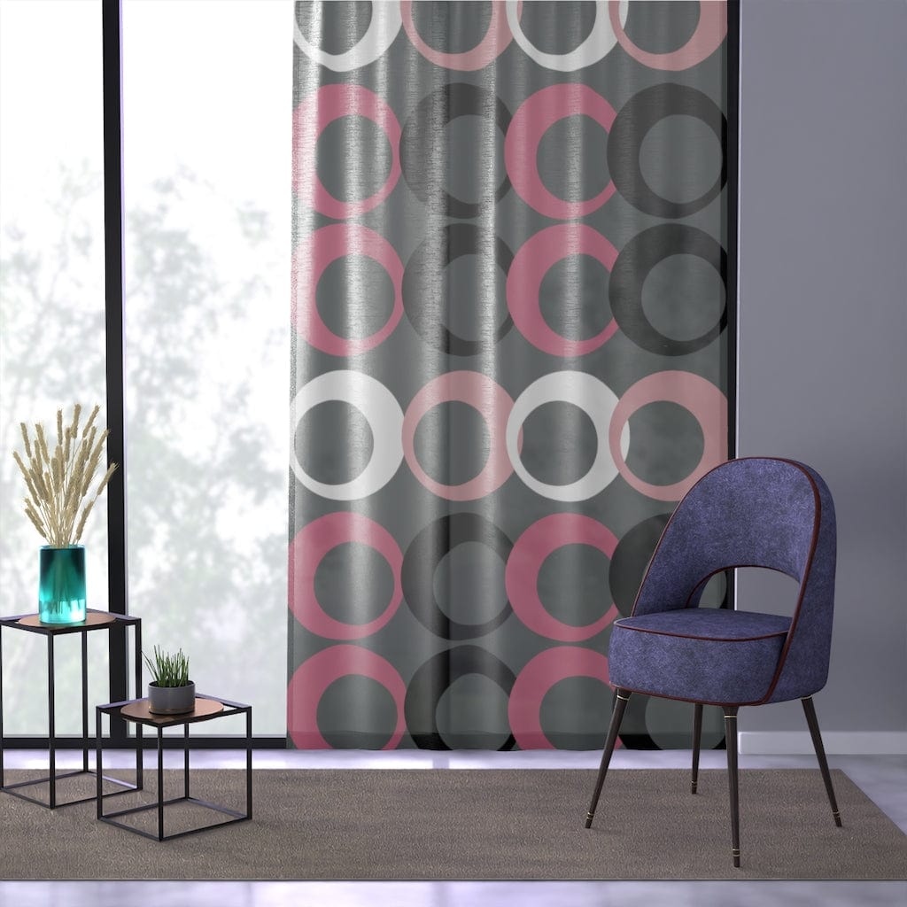 Mid Modernist, Gray, Pink, Black, White, Geometric Retro Circles, Mid Century Modern MCM Home Decor SHEER Window Curtain Home Decor Sheer / White / 50" × 84"