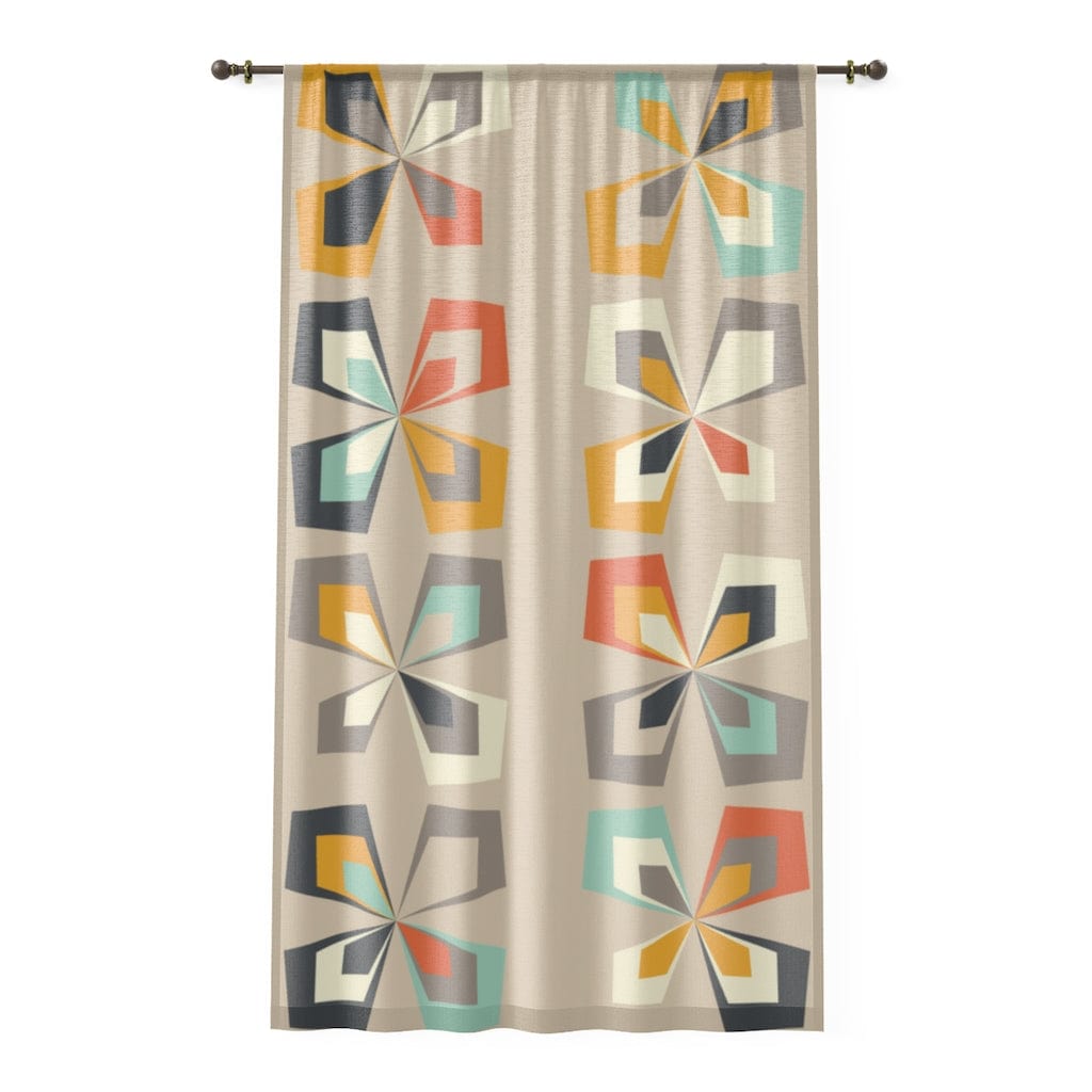 Retro Boho, Denmark Design, Scandinavian Flowers, Beige, Mint Green, Yellow, Orange, Mid Mod MCM SHEER Window Curtains Home Decor Sheer / White / 50" × 84"