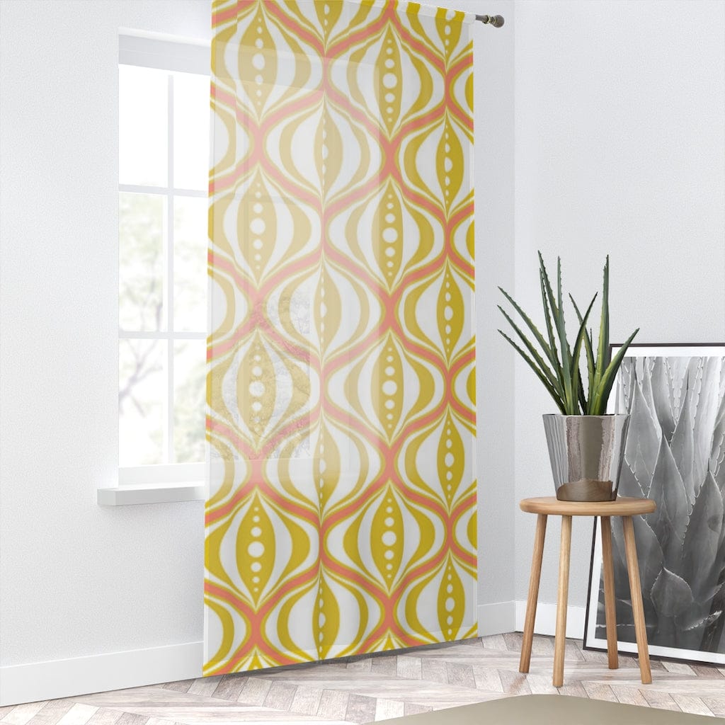 Mid Century Modern Googie Lantern, Canary Yellow, Orange, Abstract MCM, Mid Mod SHEER Retro Window Curtain Home Decor Sheer / Yellow / 50" × 84"