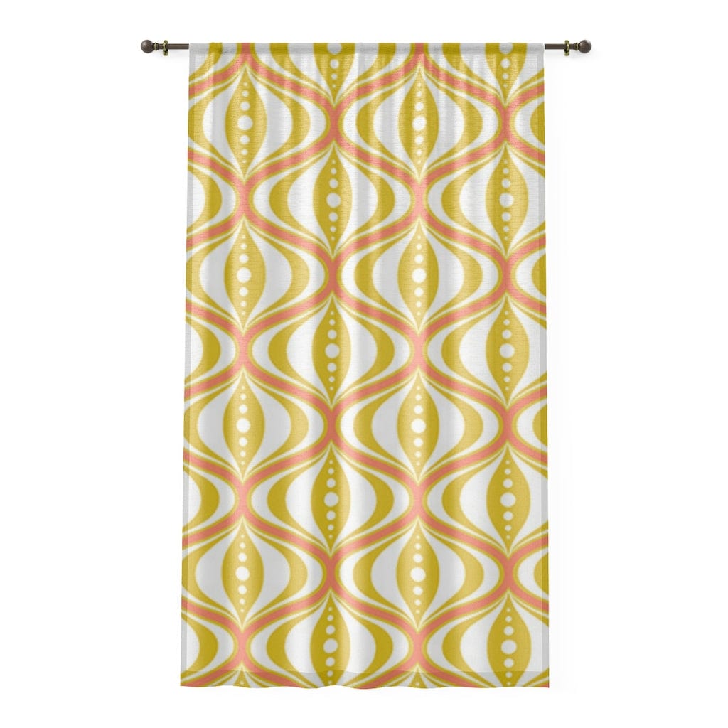 Mid Century Modern Googie Lantern, Canary Yellow, Orange, Abstract MCM, Mid Mod SHEER Retro Window Curtain Home Decor Sheer / Yellow / 50" × 84"