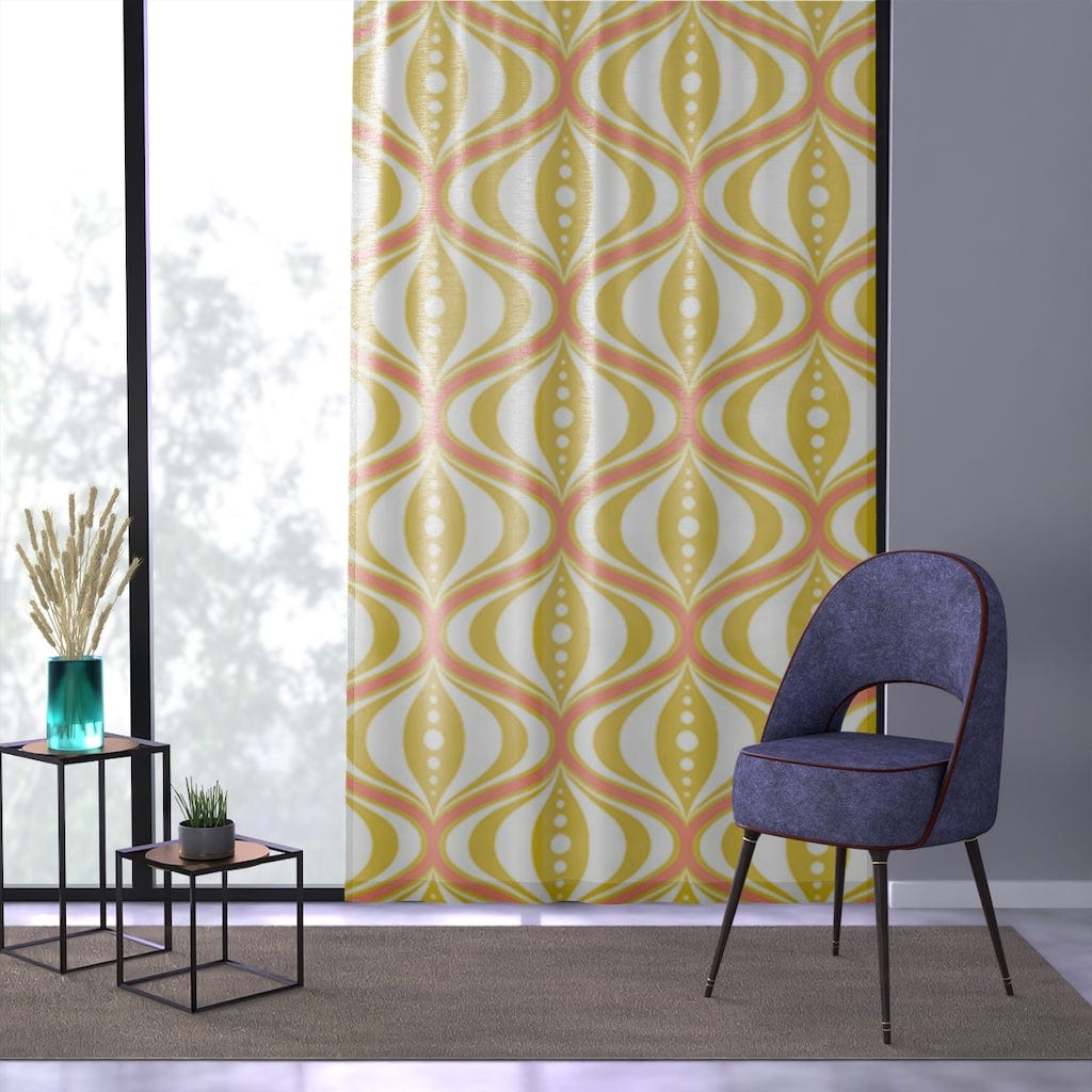 Mid Century Modern Googie Lantern, Canary Yellow, Orange, Abstract MCM, Mid Mod SHEER Retro Window Curtain Home Decor Sheer / Yellow / 50" × 84"