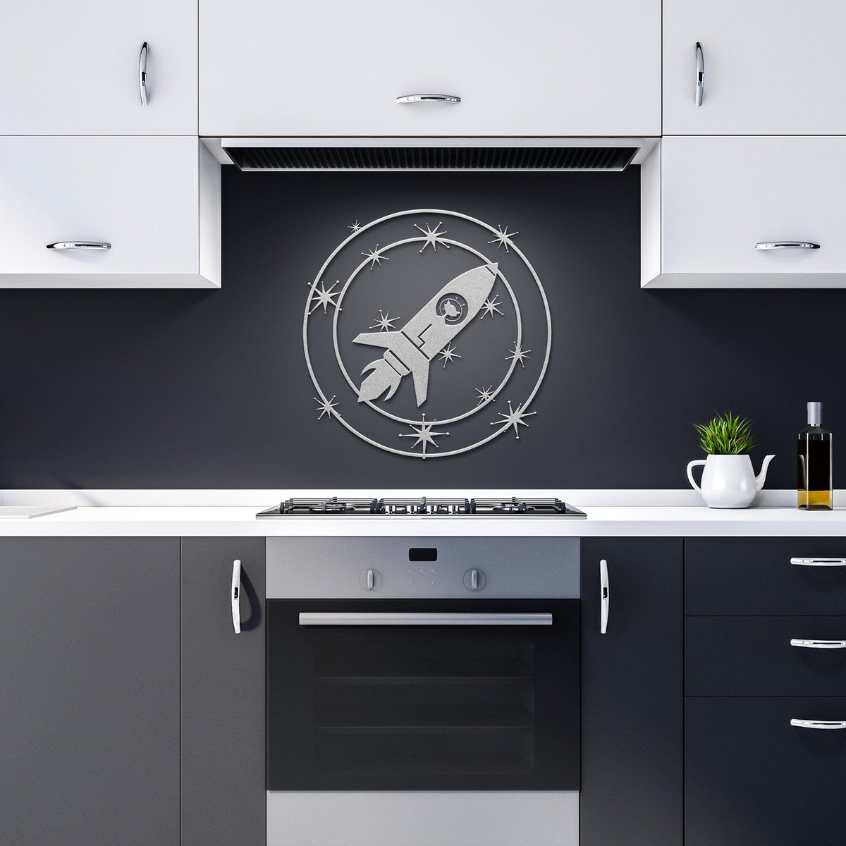 Atomic Space, Mod Cat, Retro Mid Century Modern Metal Wall Art Wall Art Silver / 12 Inch