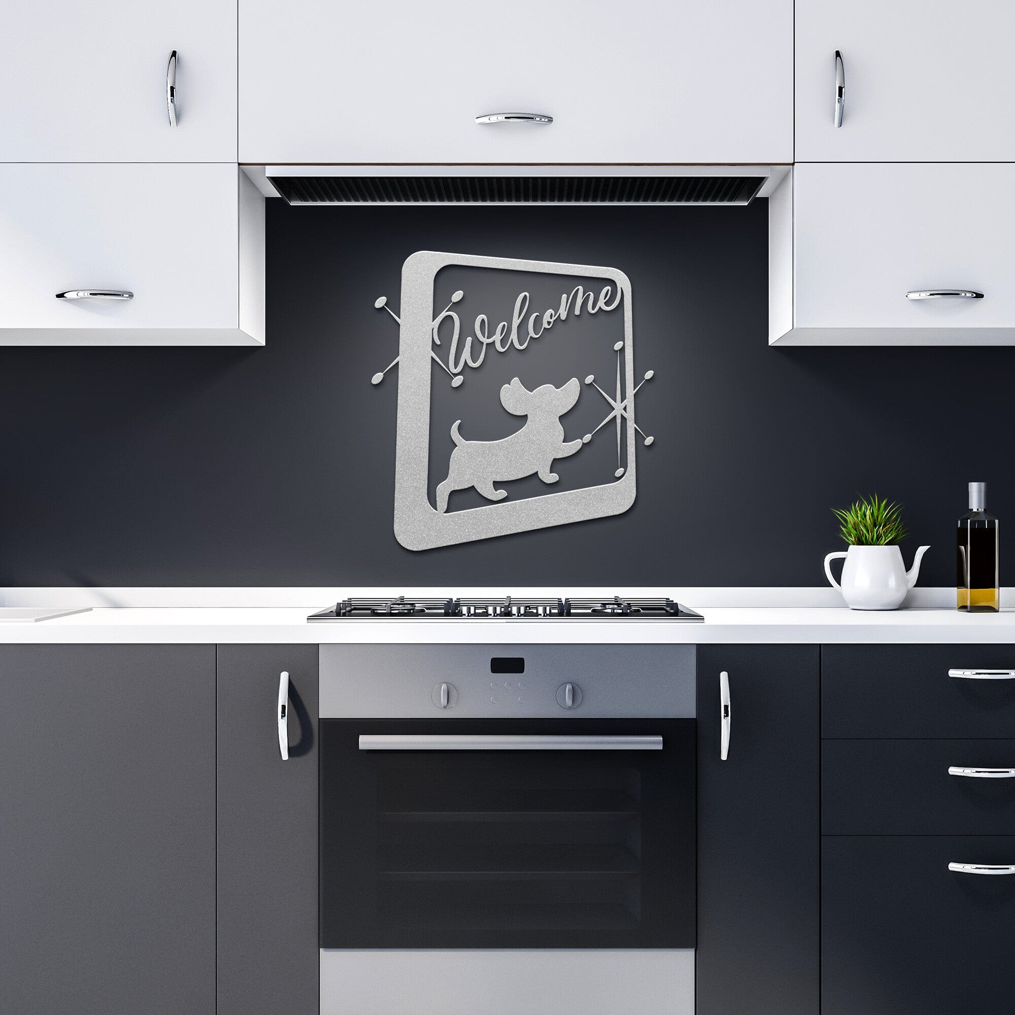 Retro Metal Wall, Art Funny Dachshund Welcome Dachshund Lover, Owner Housewarming Gift, Dachshund Decor Mid Century Modern Geometric Art Wall Art Silver / 12 Inch