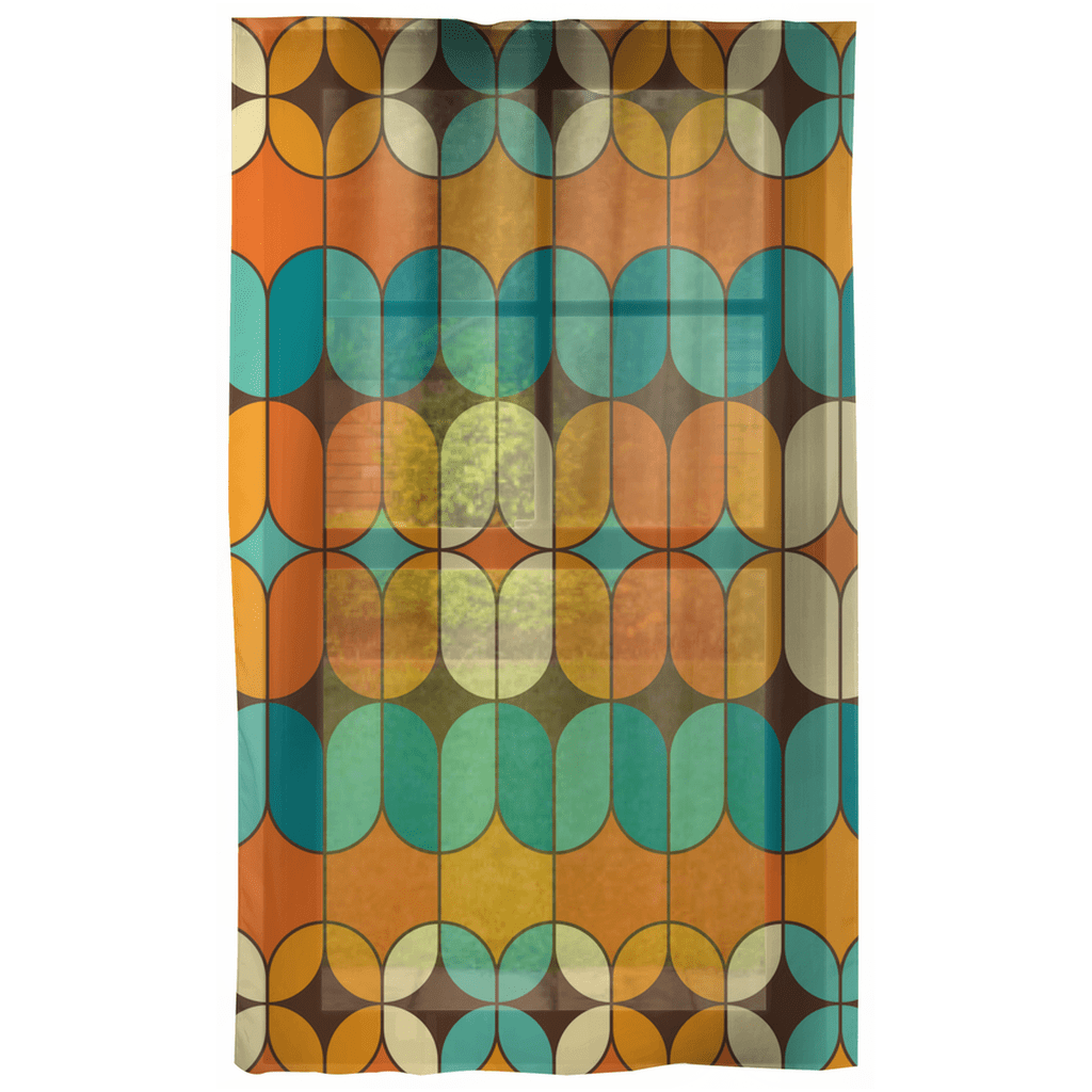 Mid Mod, Geometric, Bold, Beautiful, Orange, Teal, Mustard Yellow, Atomic Living, MCM, Mid Century Modern Living Room, Bedroom Curtains Single Panel / Sheer