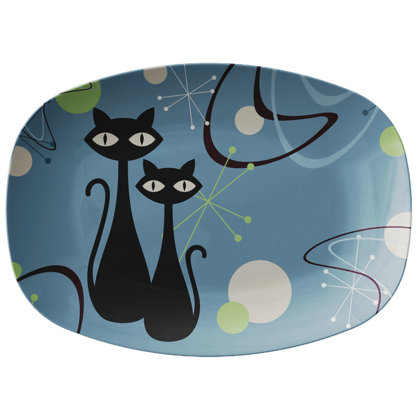 Atomic Cat, Blue Mid Century Modern Kitchen Party Platter