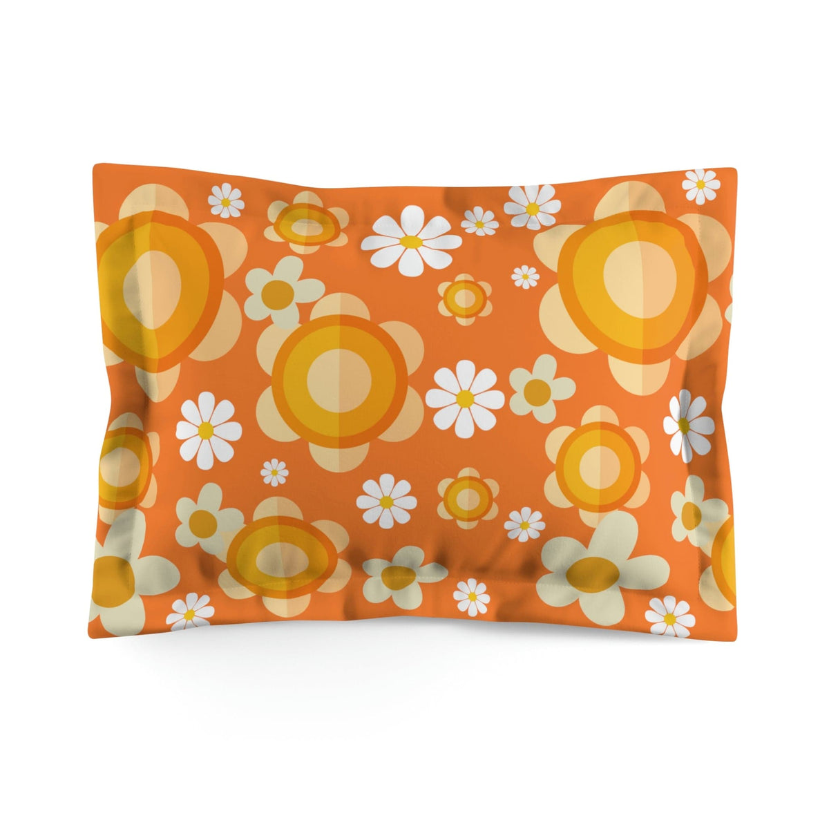 Flower Power Groovy 70's Orange, White Mod Daisy Microfiber Pillow Sham Home Decor Standard