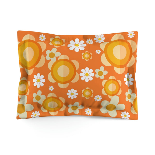 Flower Power Groovy 70's Orange, White Mod Daisy Microfiber Pillow Sham