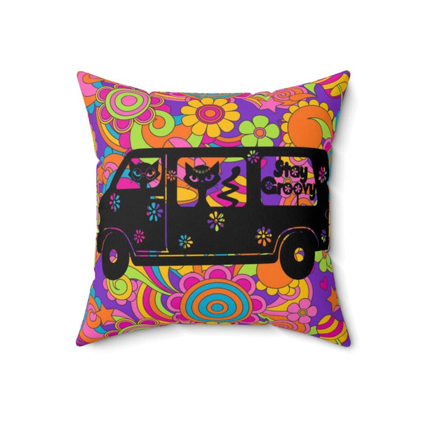 Stay Groovy, Hippie 70's Van, Atomic Cats, Magic Mushroom, Purple, Pink, Blue, Hipster Dorm Throw Pillows