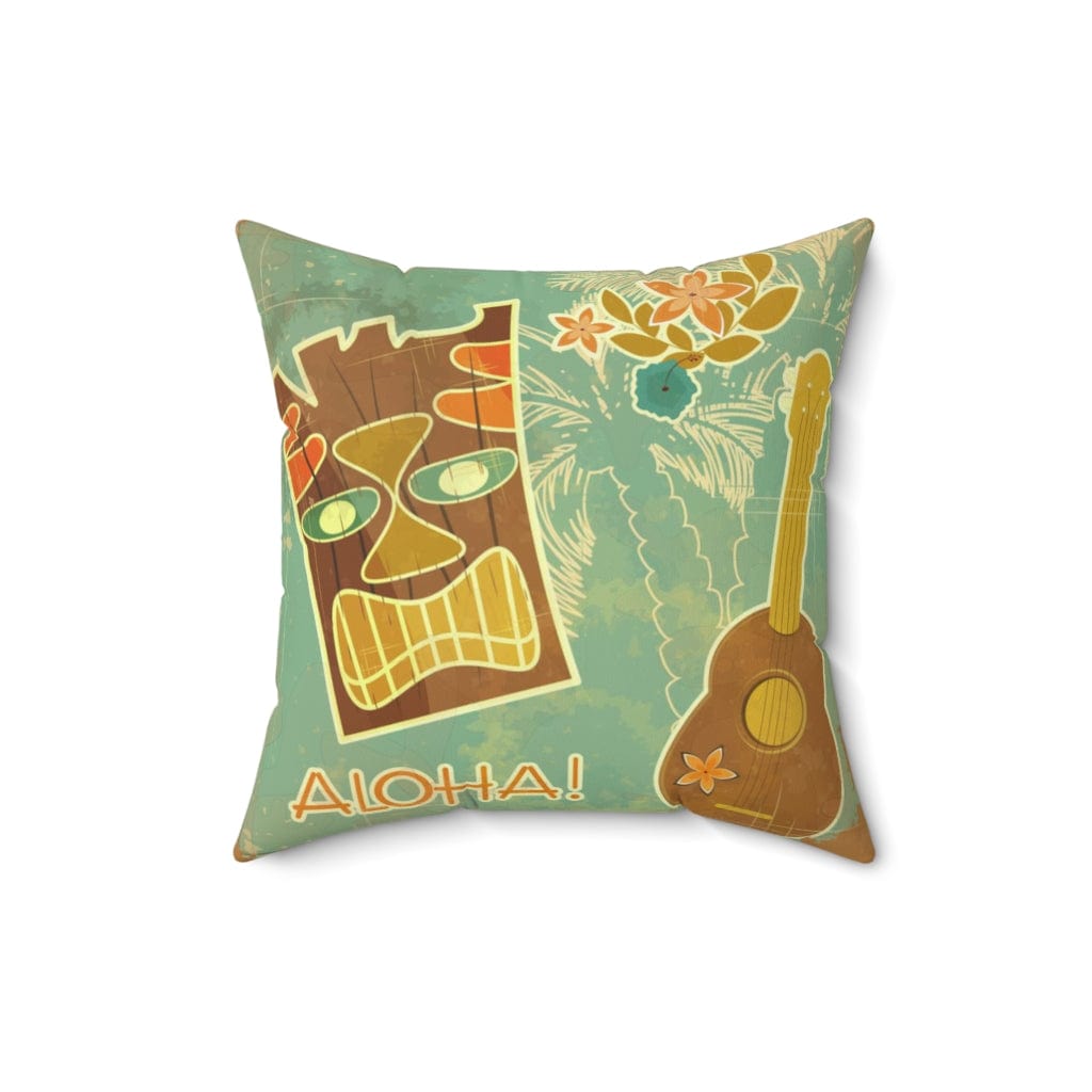 Tiki Aloha, Banjo, Tropical Retro Mint Green, Pink Mid Mod Pillow Cushion And Insert Home Decor