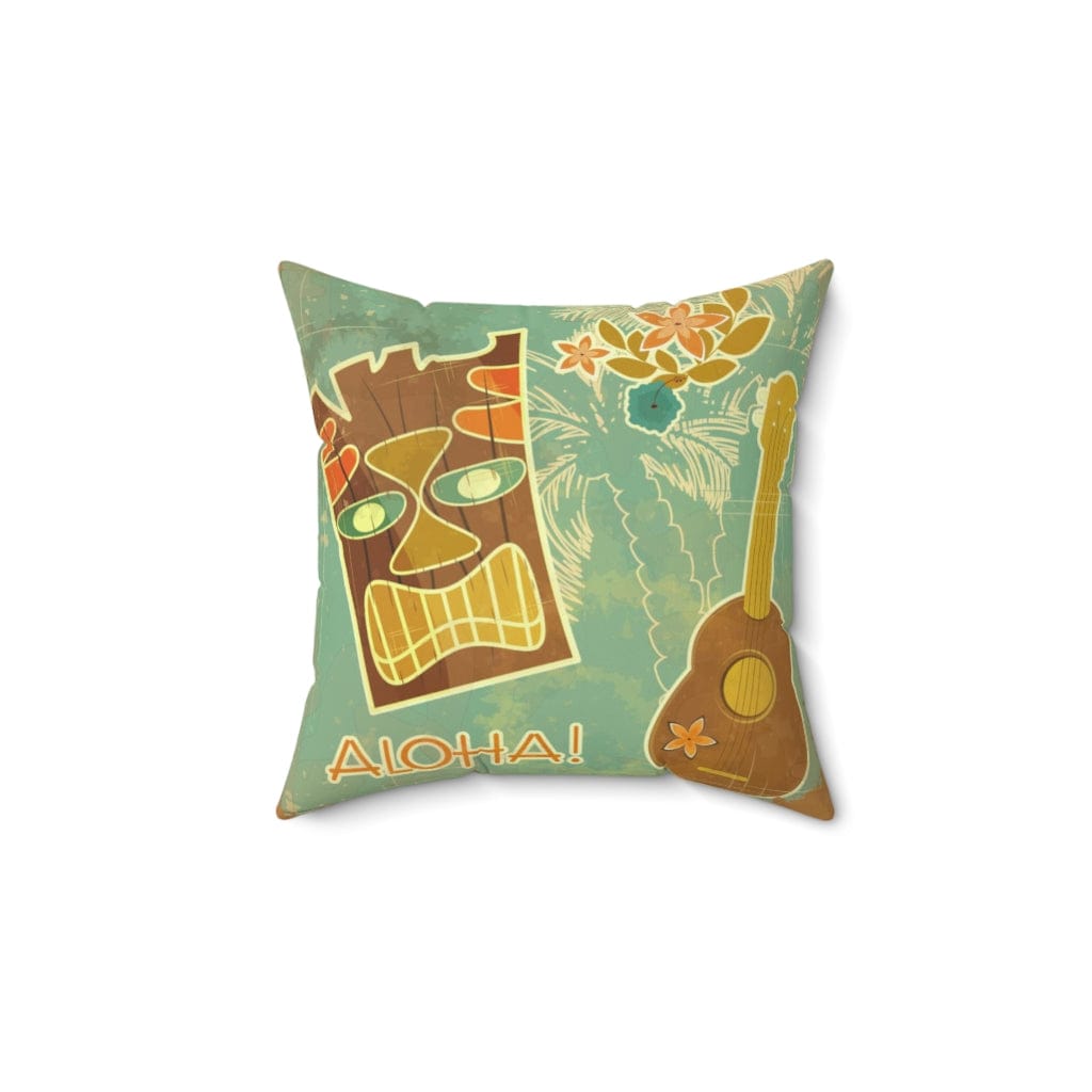 Tiki Aloha, Banjo, Tropical Retro Mint Green, Pink Mid Mod Pillow Cushion And Insert Home Decor
