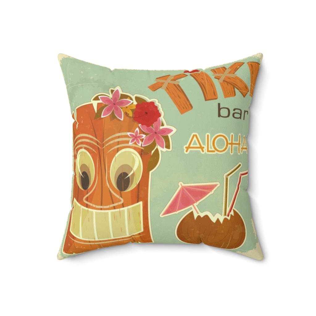 Tiki Bar Aloha, Retro Mint Green, Tropical Drinks, Mid Mod Pillow Cushion And Insert Home Decor