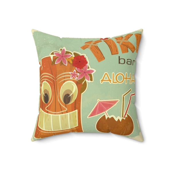 Tiki Bar Aloha, Retro Mint Green, Tropical Drinks, Mid Mod Pillow Cushion And Insert
