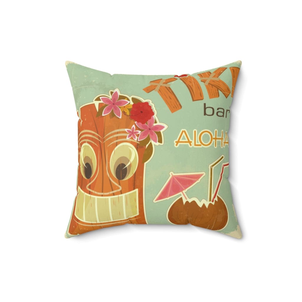 Tiki Bar Aloha, Retro Mint Green, Tropical Drinks, Mid Mod Pillow Cushion And Insert Home Decor