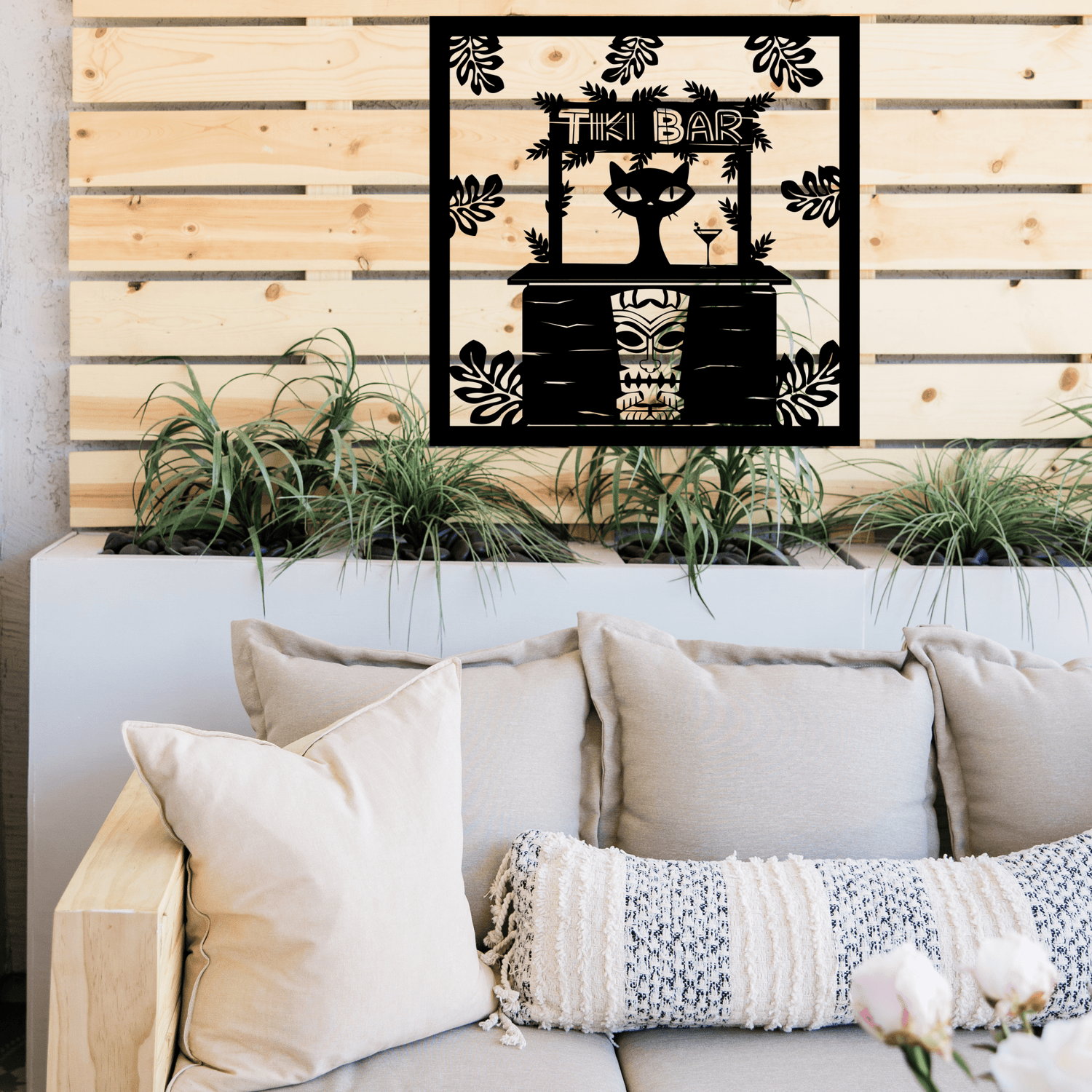 Tiki Bar, Mid Century Modern Mod Cat, Retro, Tropical Custom Metal Art Work