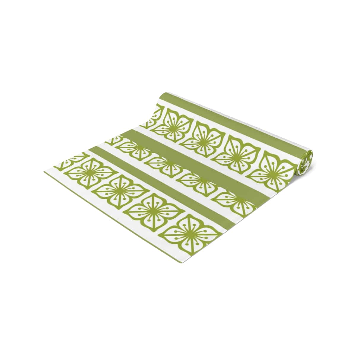 Verde Green, Scandi Block Flowers, Vintage Collector, Kitchen, Dining Room, Table Runner (Cotton, Poly) Home Decor