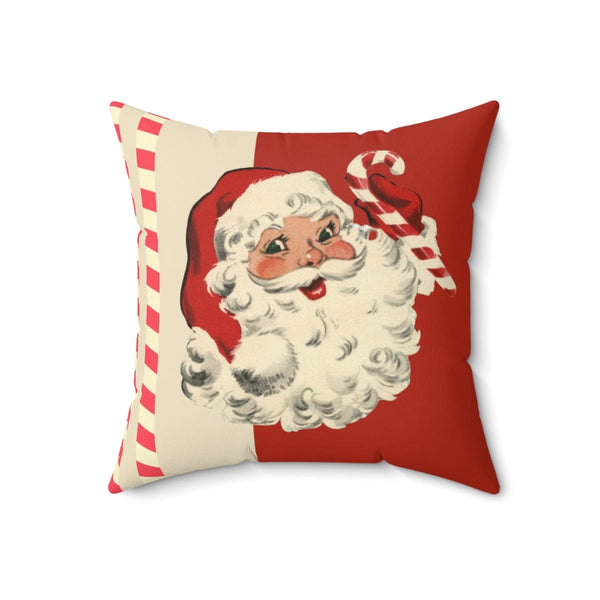 Vintage Santa Claus, Retro Christmas, Mid Century Modern Holiday, Cranberry Red, Beige, Candy Cane Stripe, Pillow And Insert