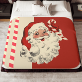 Vintage Santa Claus, Retro Christmas, Mid Century Modern Holiday, Cranberry Red, Beige, Candy Cane Stripe Sherpa Blanket, Two Colors Home Decor Mid Century Modern Gal