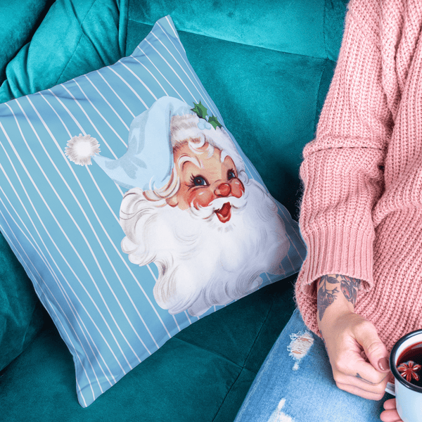 Vintage Smiling Santa, Mid Century Modern Christmas Pillow Cushion Case ONLY