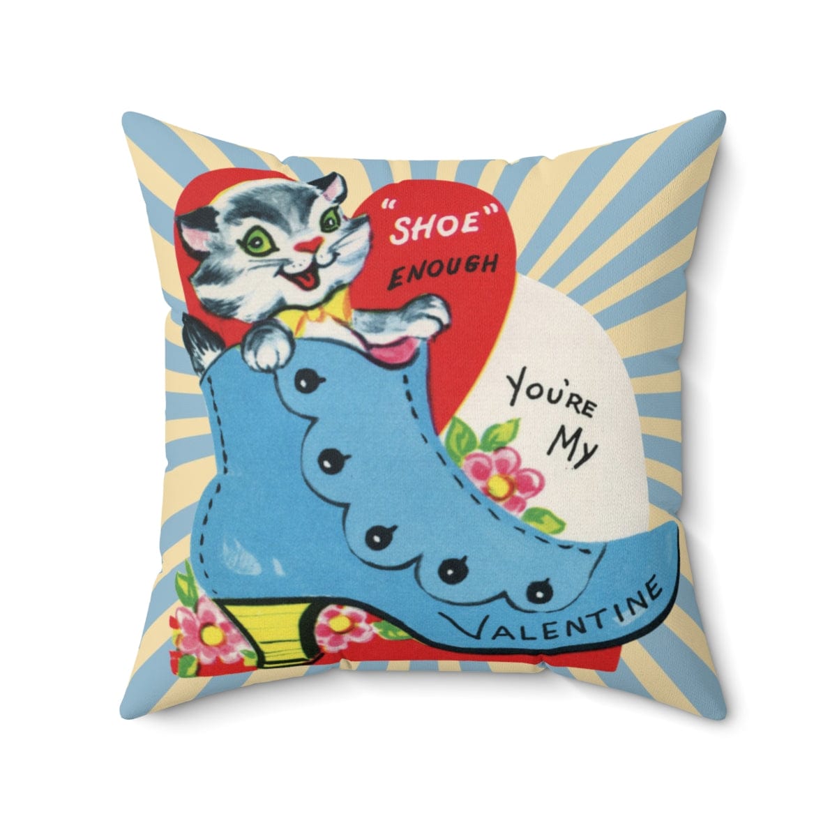 Vintage Valentine Card, Kitschy Cute, Granny Shoe Enough You're My Valentine Retro Square Pillow Case ONLY Home Decor