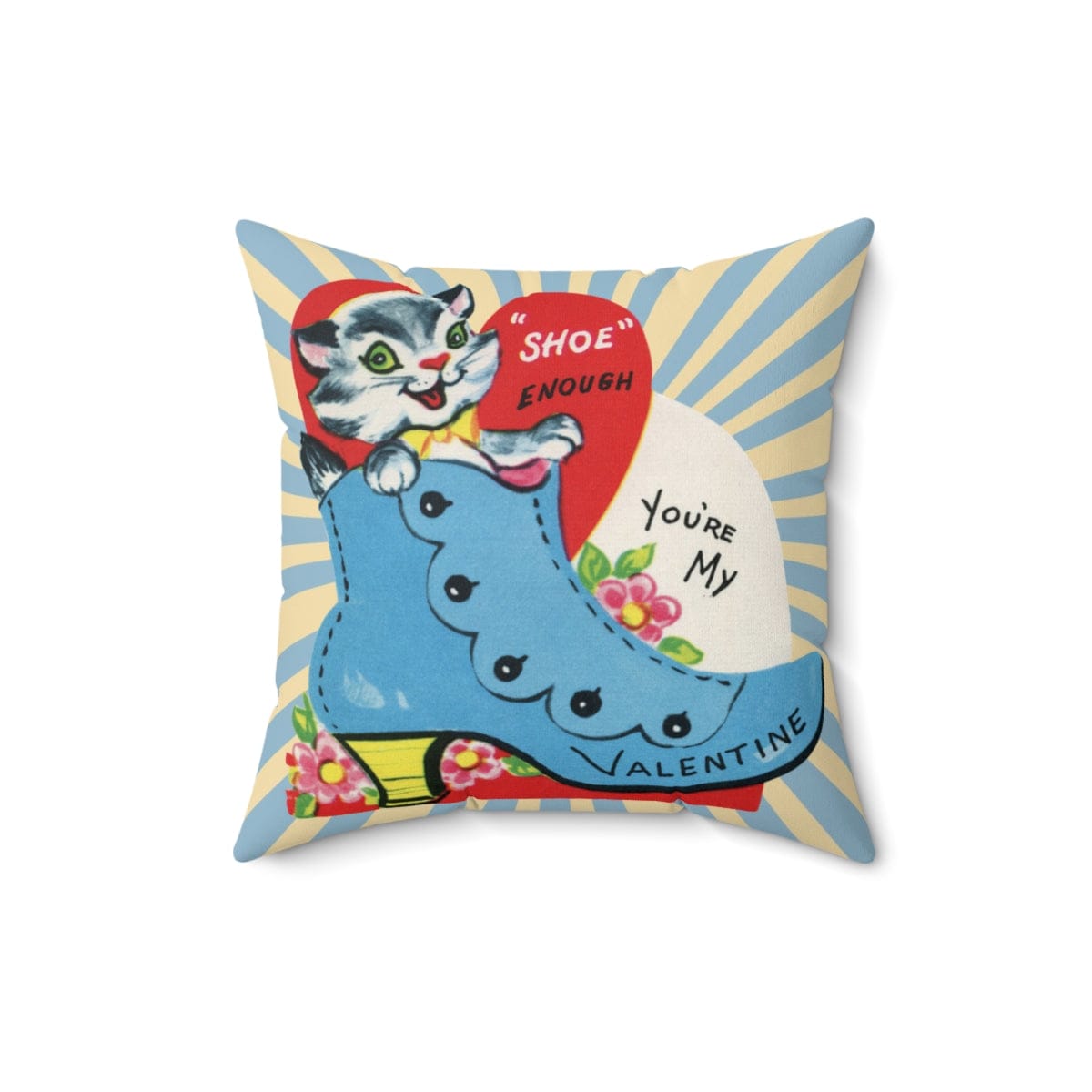 Vintage Valentine Card, Kitschy Cute, Granny Shoe Enough You're My Valentine Retro Square Pillow Case ONLY Home Decor