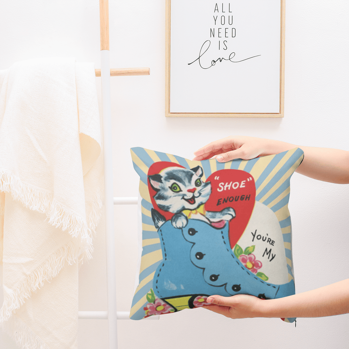 Vintage Valentine Card, Kitschy Cute, Granny Shoe Enough You're My Valentine Retro Square Pillow Case ONLY Home Decor