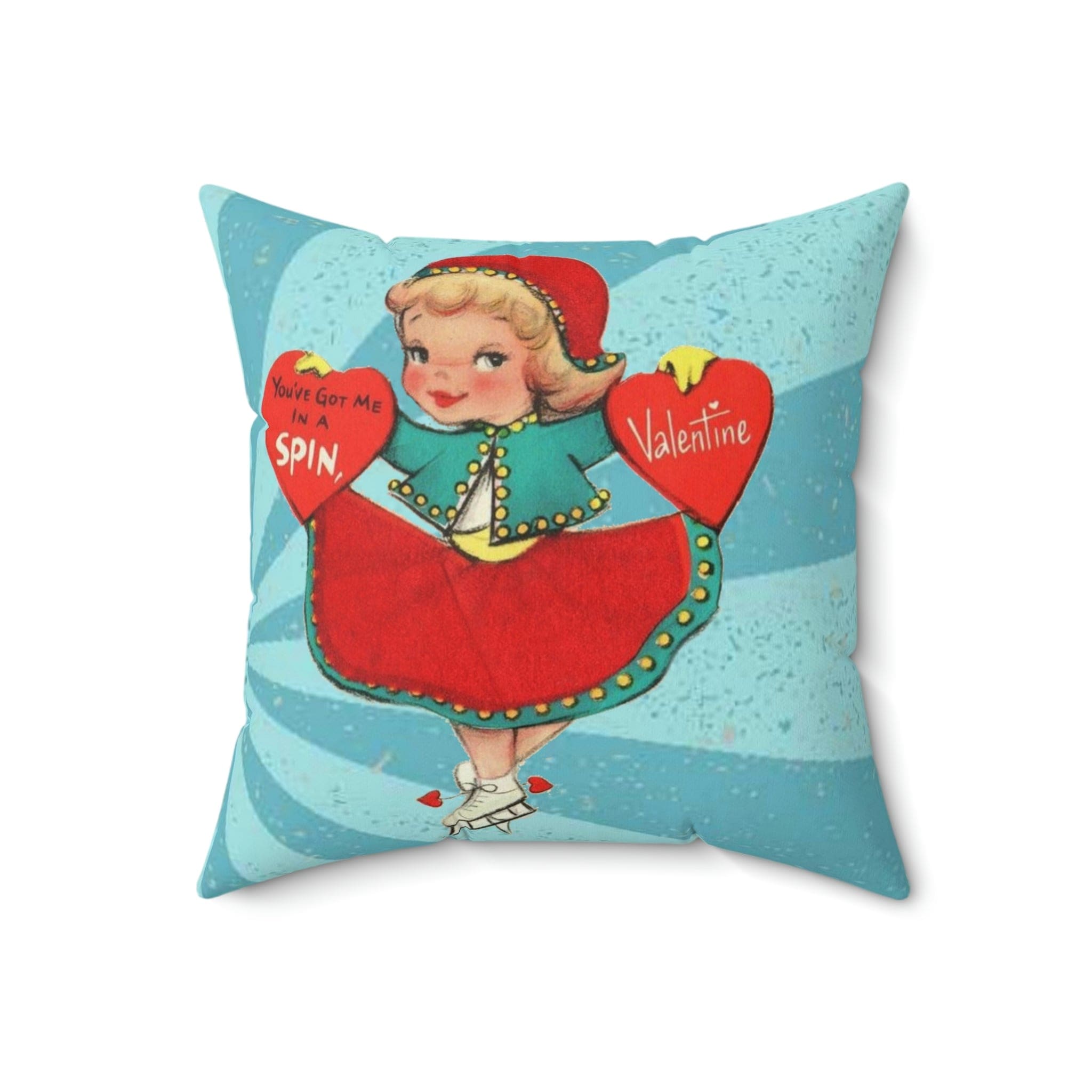 Vintage Valentine Card, Retro Girl On Ice Skates, Kitschy Cute Valentine LOVE Pillow And Insert Home Decor