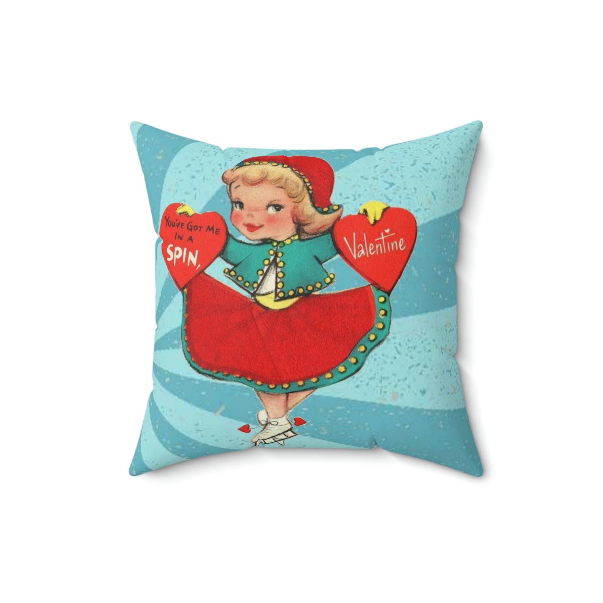 Vintage Valentine Card, Retro Girl On Ice Skates, Kitschy Cute Valentine LOVE Pillow And Insert Home Decor