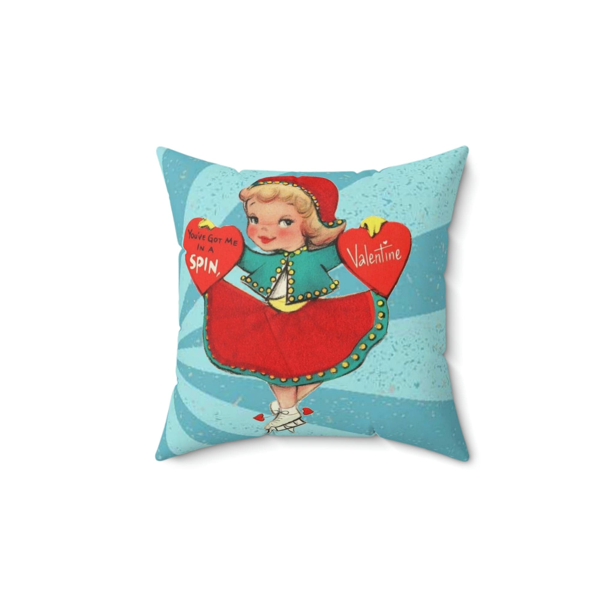 Vintage Valentine Card, Retro Girl On Ice Skates, Kitschy Cute Valentine LOVE Pillow And Insert Home Decor