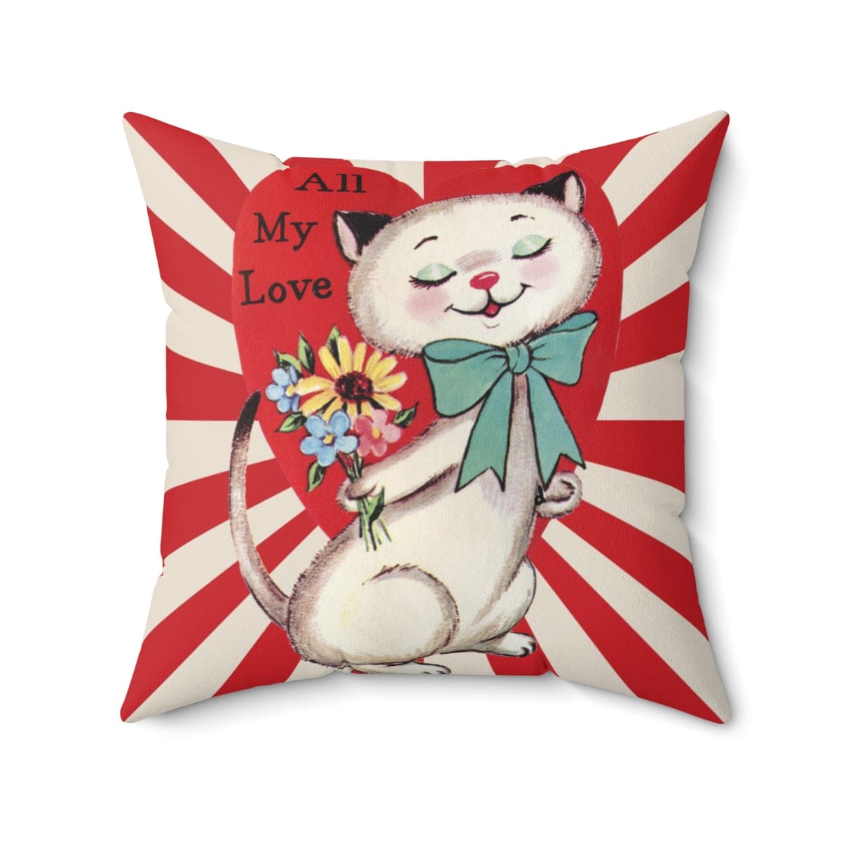 Vintage Valentine Card, Retro White Cat, All My Love Pillow Case ONLY Home Decor