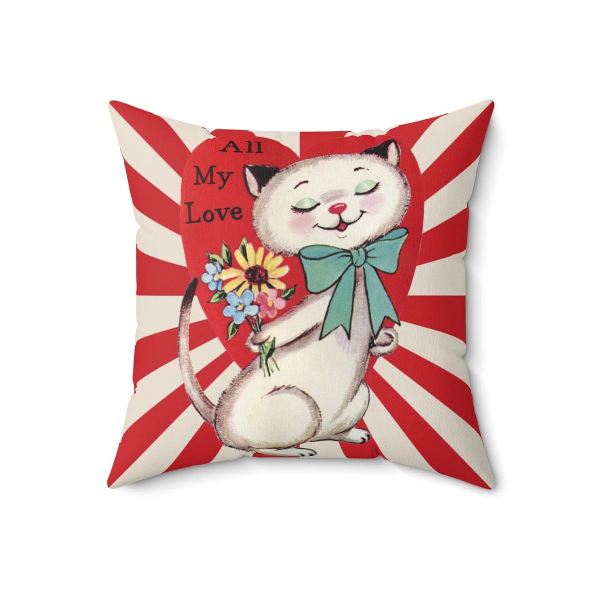 Vintage Valentine Card, Retro White Cat, All My Love Pillow Case ONLY Home Decor
