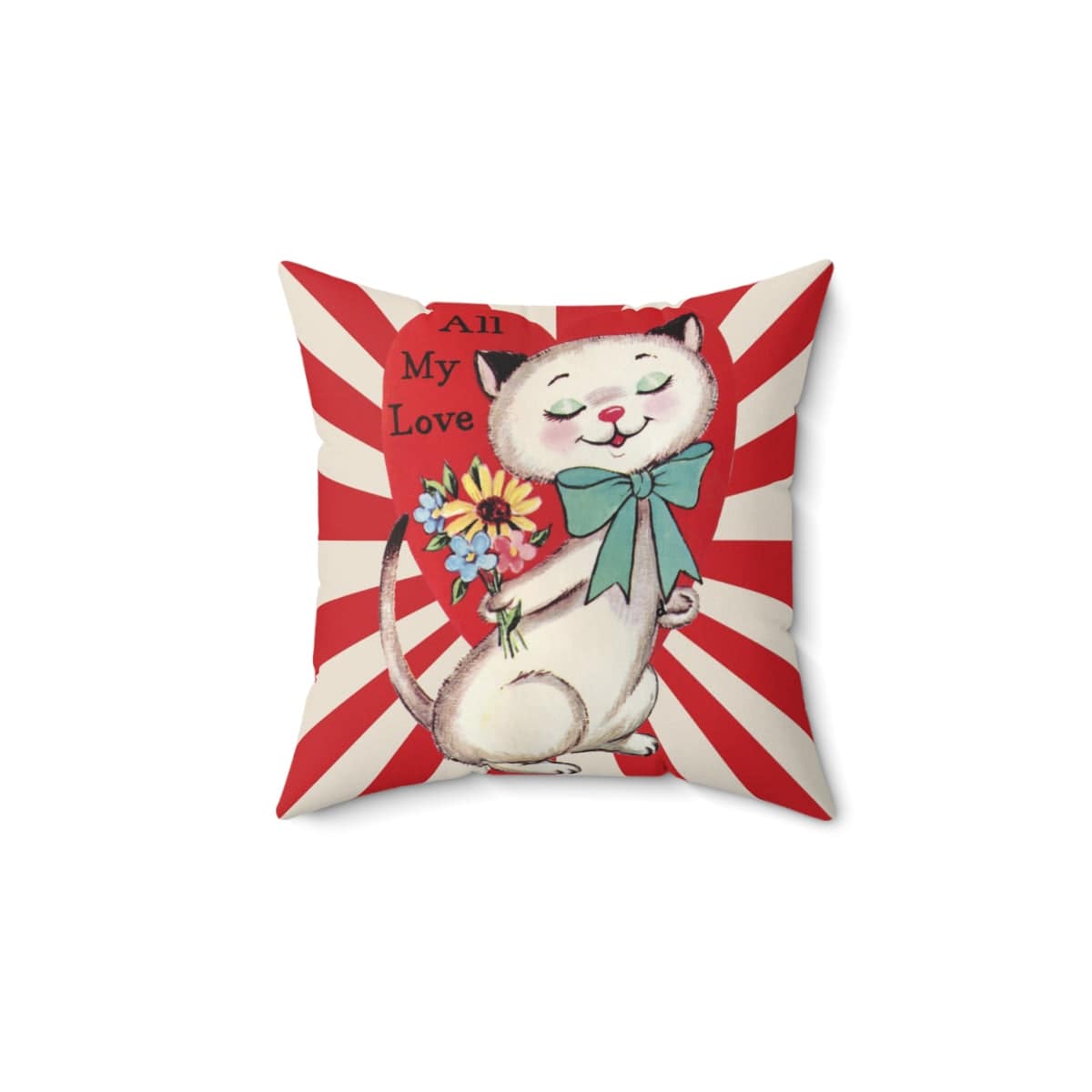 Vintage Valentine Card, Retro White Cat, All My Love Pillow Case ONLY Home Decor