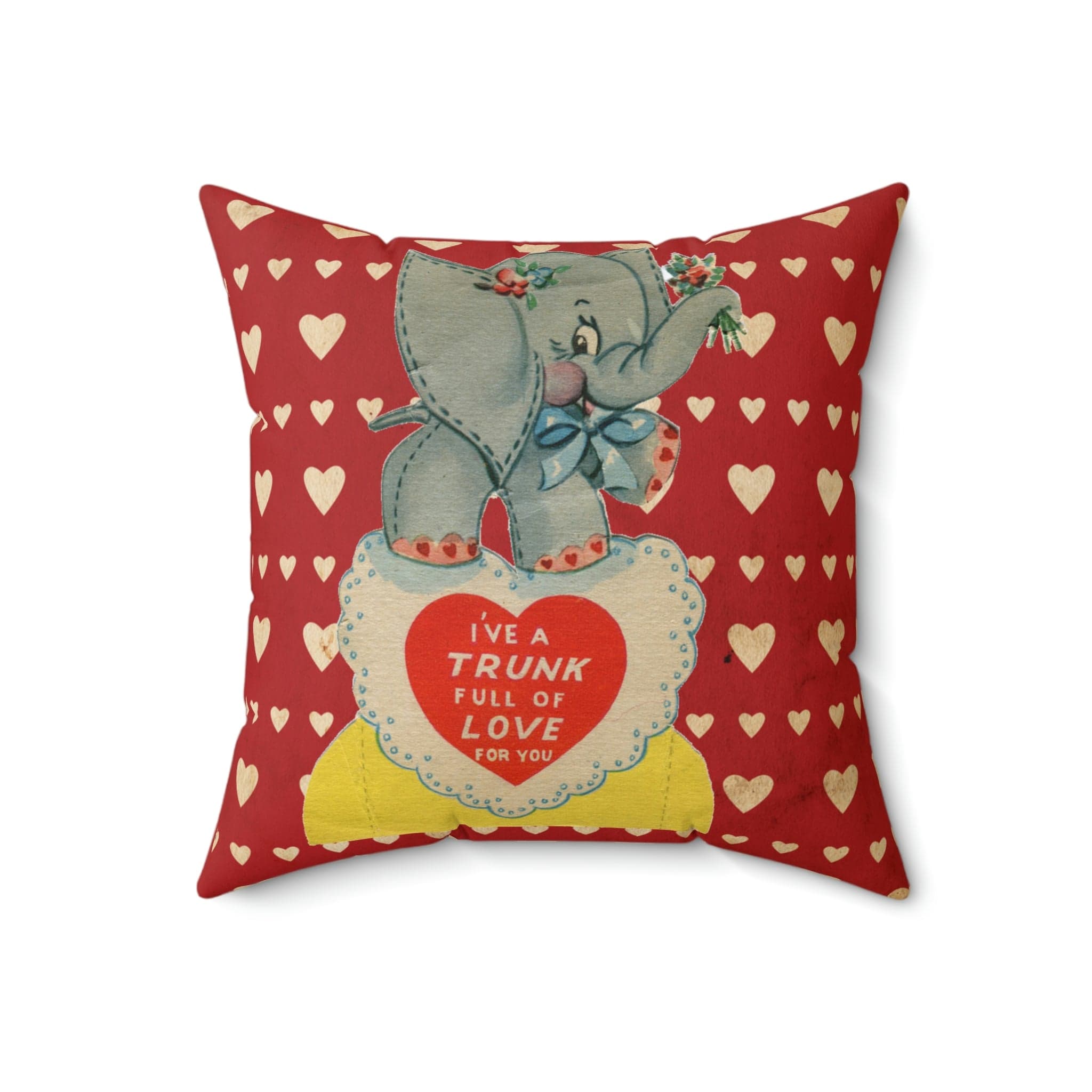 Vintage Valentine Card, Valentine Heart Pillow, Cute Kitschy Elephant Funny Quote, I&