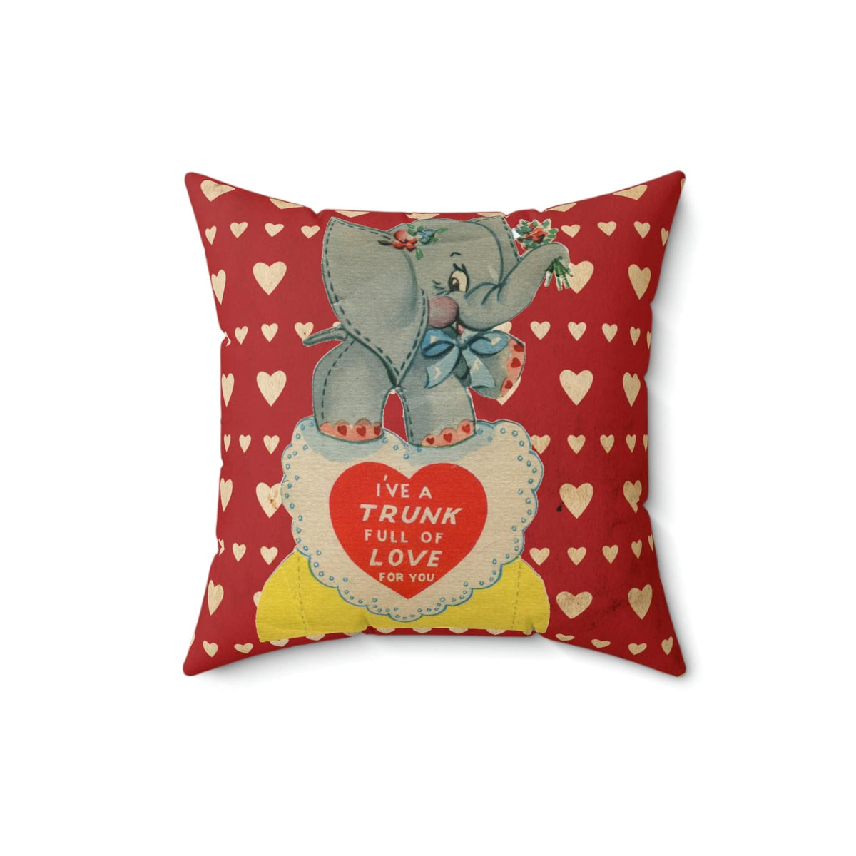 Vintage Valentine Card, Valentine Heart Pillow, Cute Kitschy Elephant Funny Quote, I've Got Trunk Full Of Love For You Home Decor