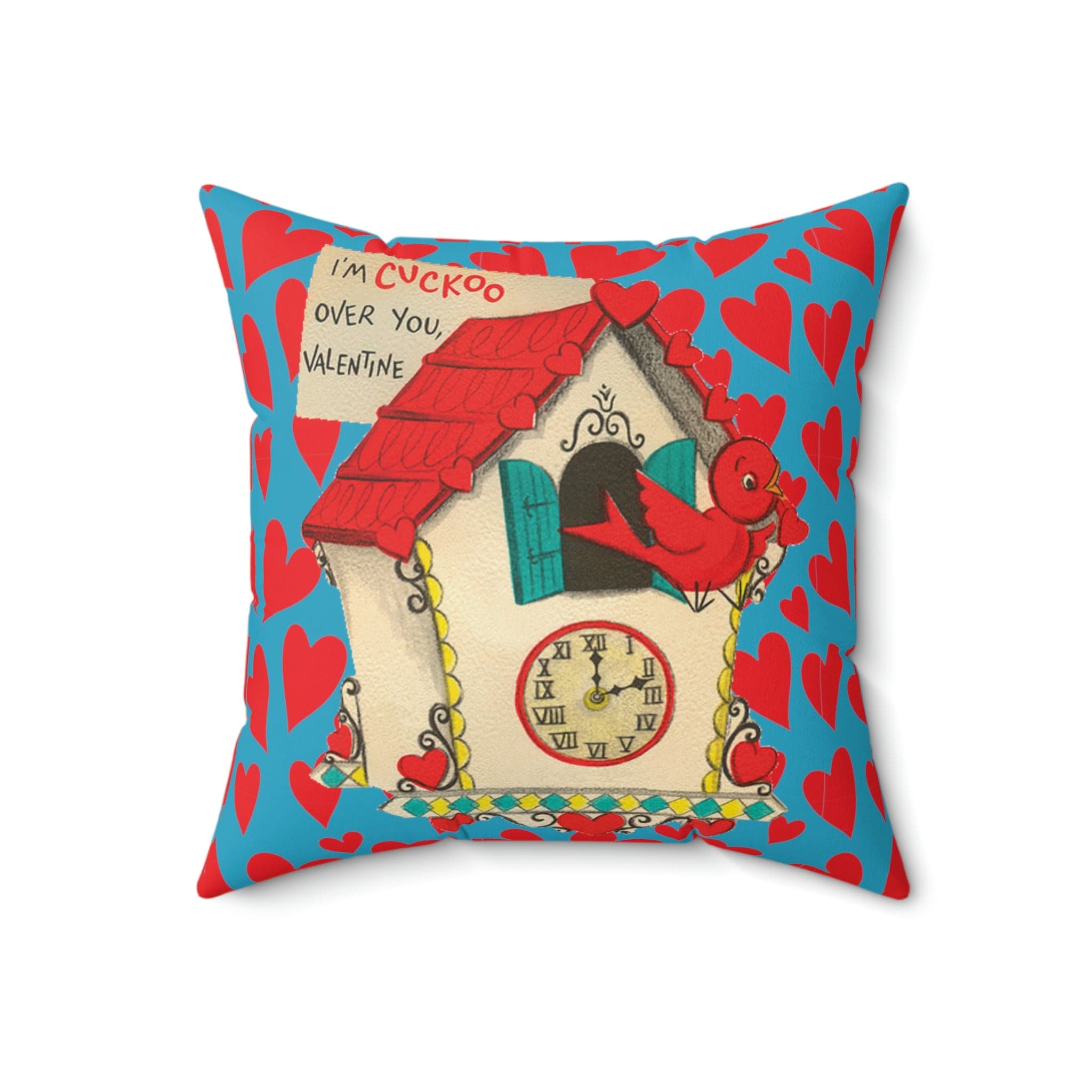 Vintage Valentine, Cuckoo Clock, Birdie, Kitschy Retro Valentine Mod Pillow And Insert Home Decor