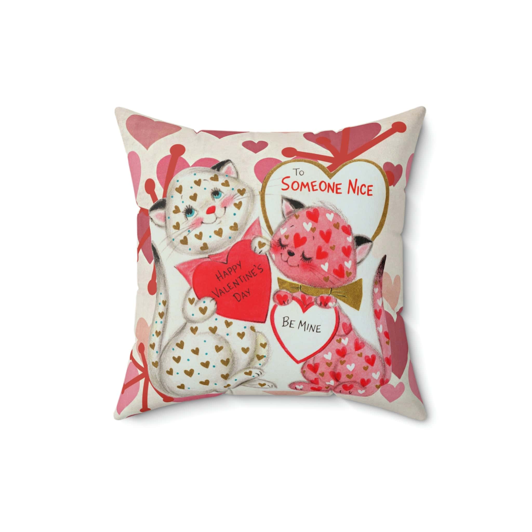 Vintage Valentine, KIttie Cat, Love, Be My Valentine, Hearts, Aged, Kitschy Cute, Valentine Pillow And Insert Home Decor