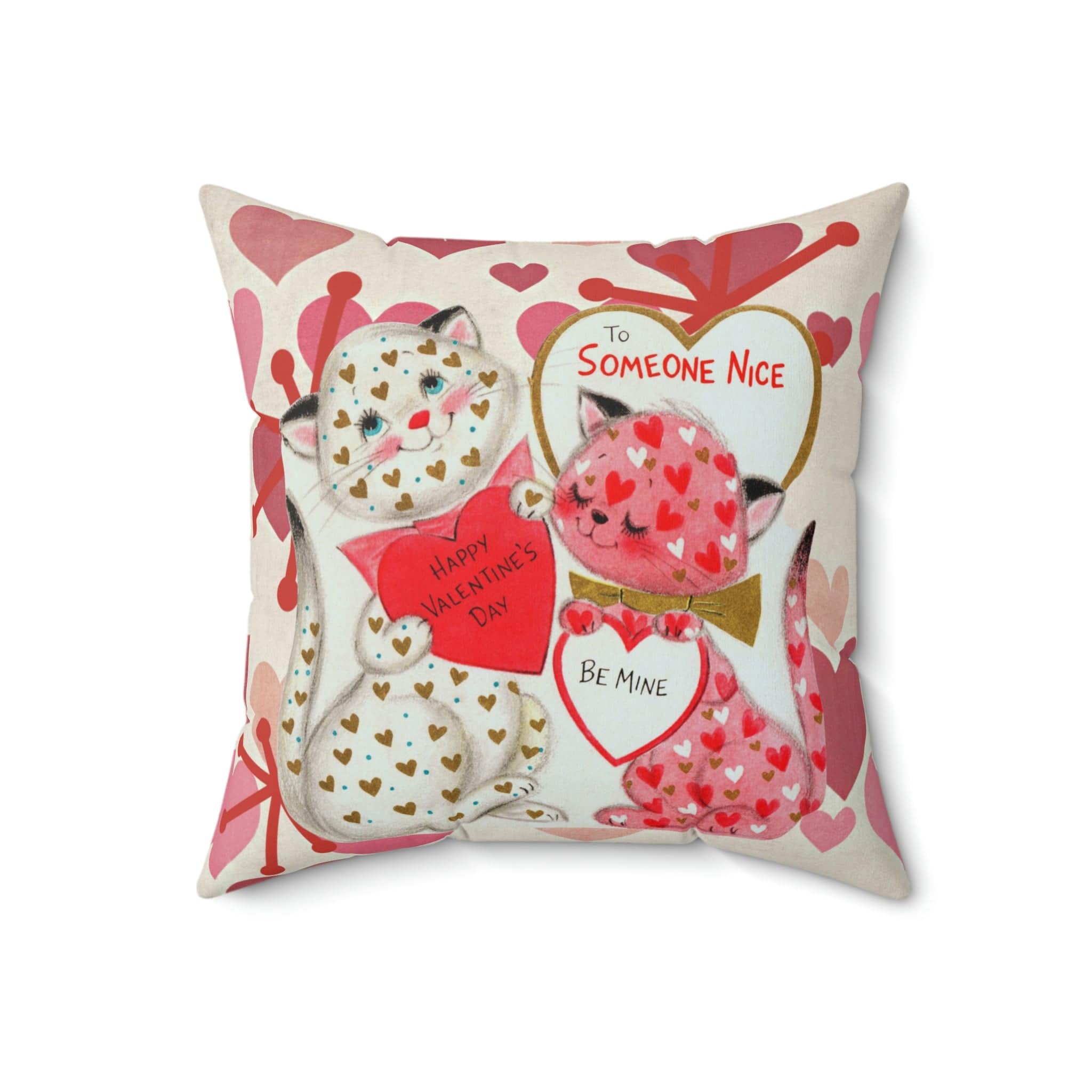 Vintage Valentine, KIttie Cat, Love, Be My Valentine, Hearts, Aged, Kitschy Cute, Valentine Pillow And Insert Home Decor