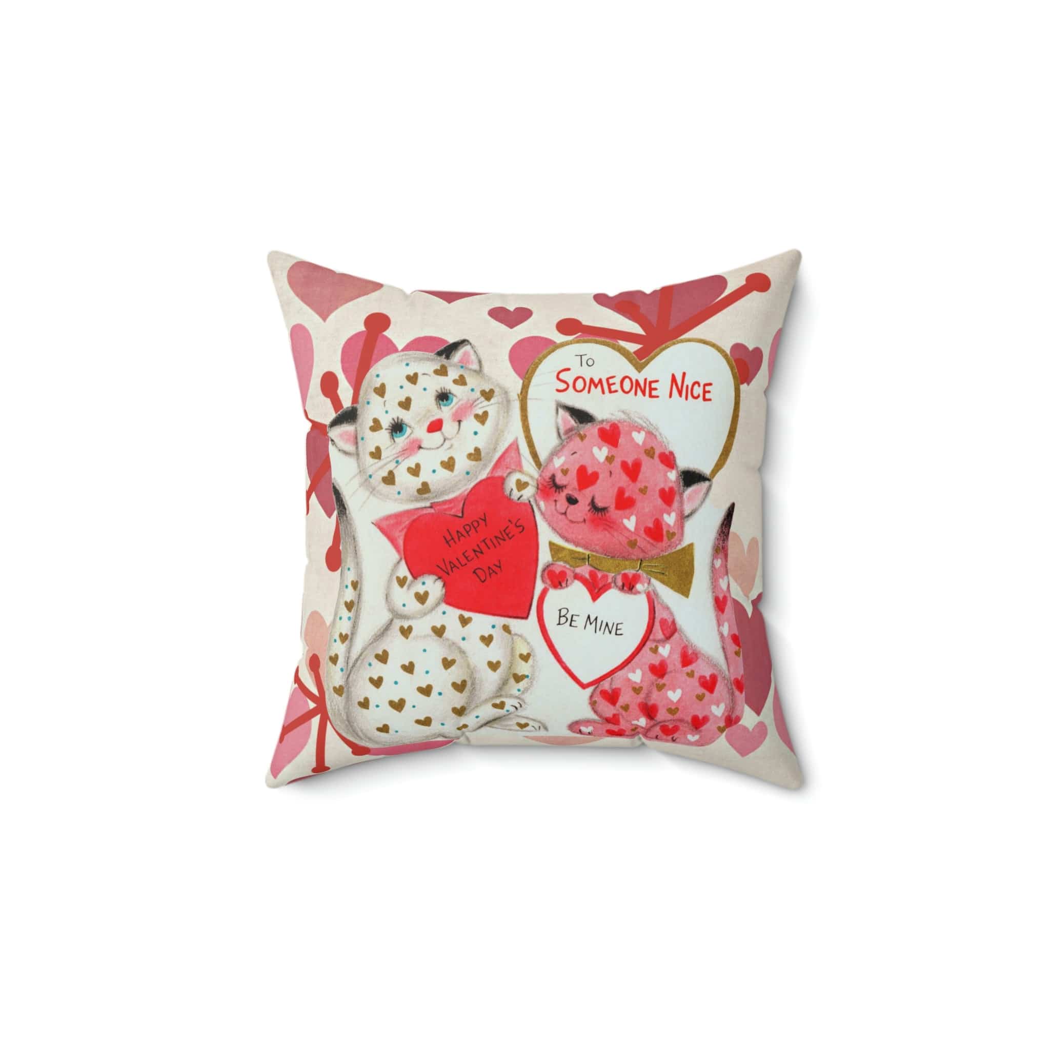 Vintage Valentine, KIttie Cat, Love, Be My Valentine, Hearts, Aged, Kitschy Cute, Valentine Pillow And Insert Home Decor