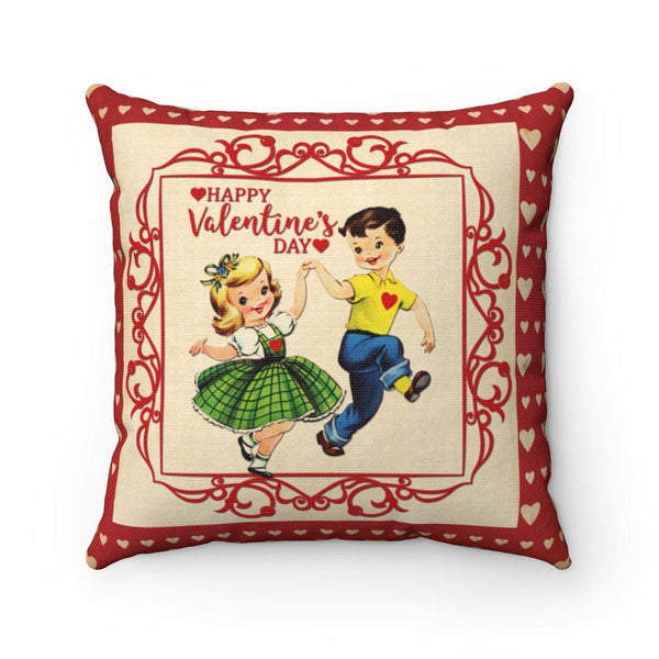 Vintage Valentine Retro Red Hearts Boy, Girl Love Valentine Heart Pillow
