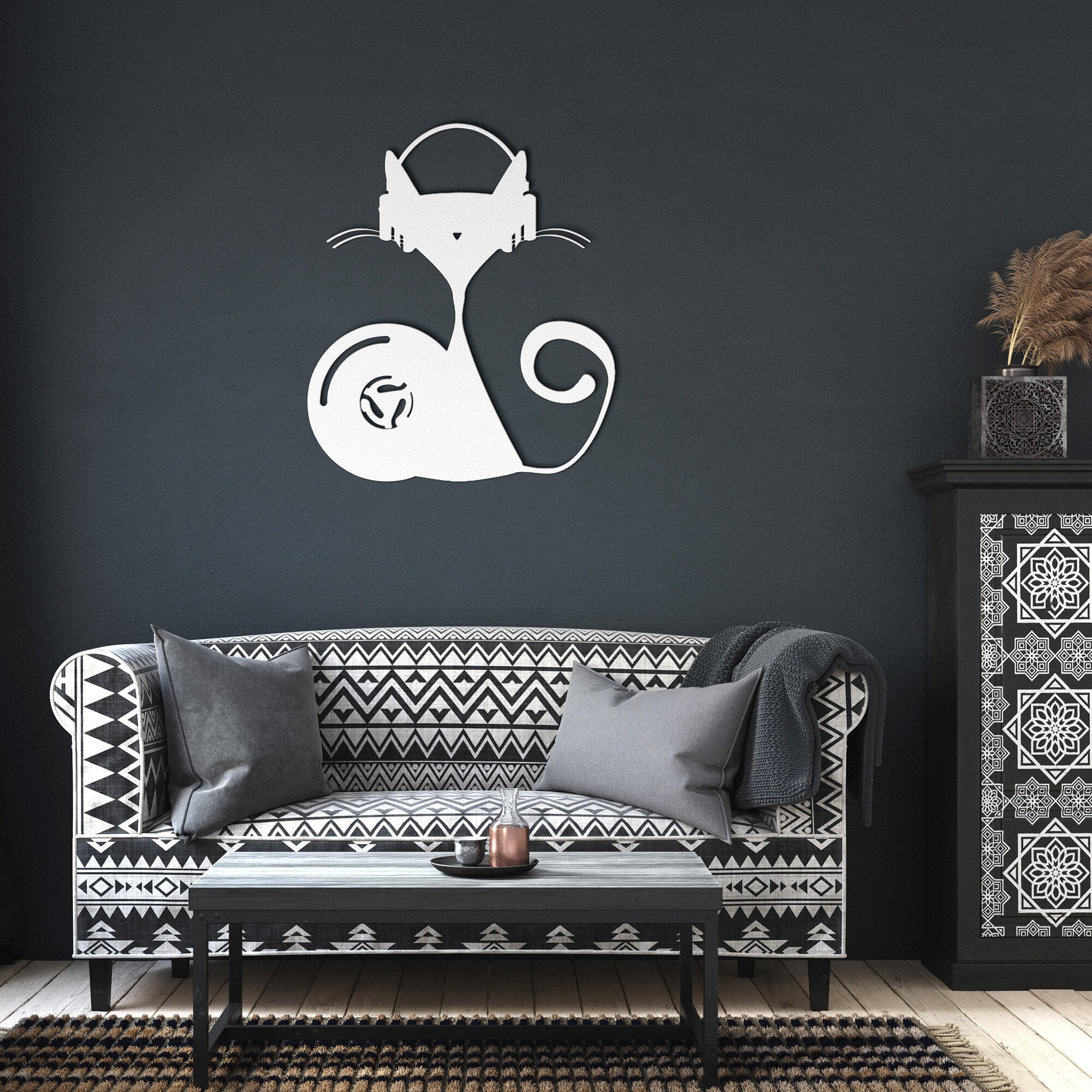 Atomic Cat, Record, 45 Record Adapter, Groovy Music Cat Metal Wall Art Wall Art White / 12 Inch