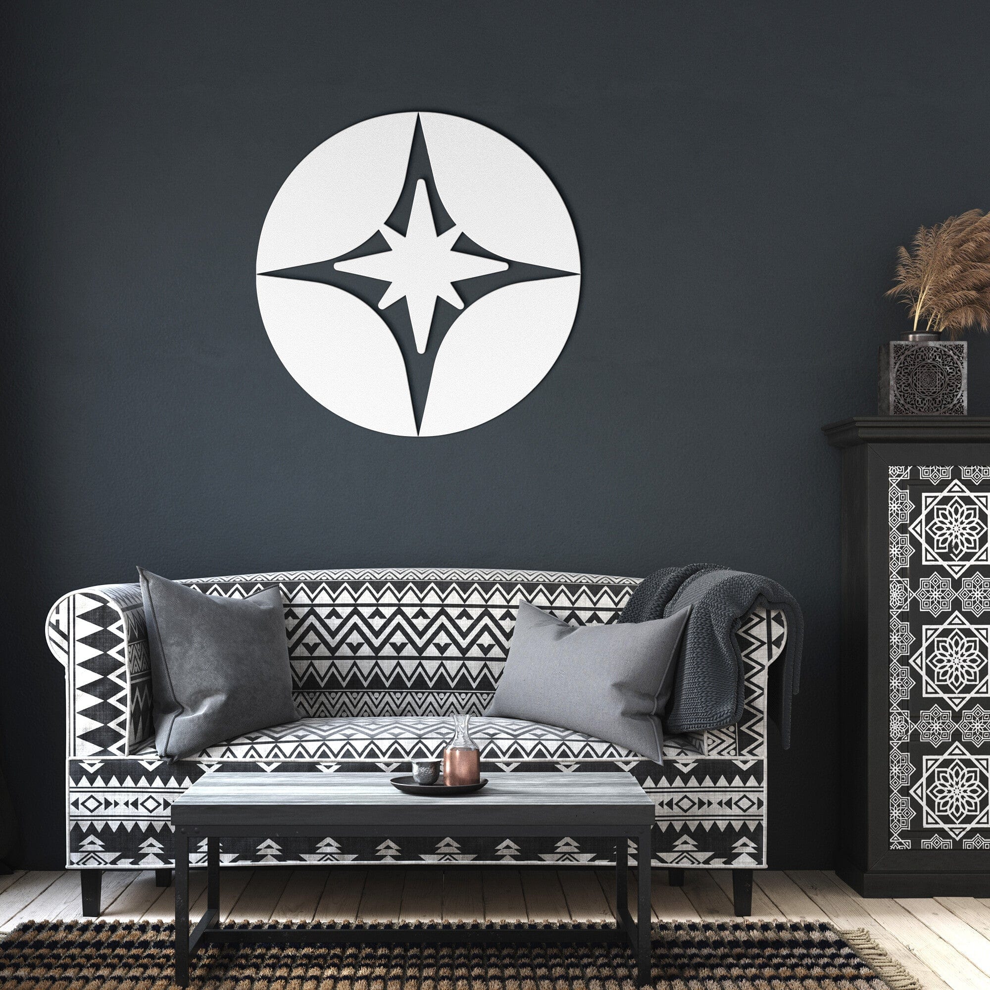 Geometric Starburst, Retro Metal Wall Art Wall Art White / 12 Inch
