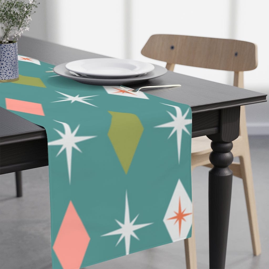 Atomic 50's Retro Diamond, Teal, Pink, Green Mid Mod Table Runner Home Decor White / 90'' × 16''