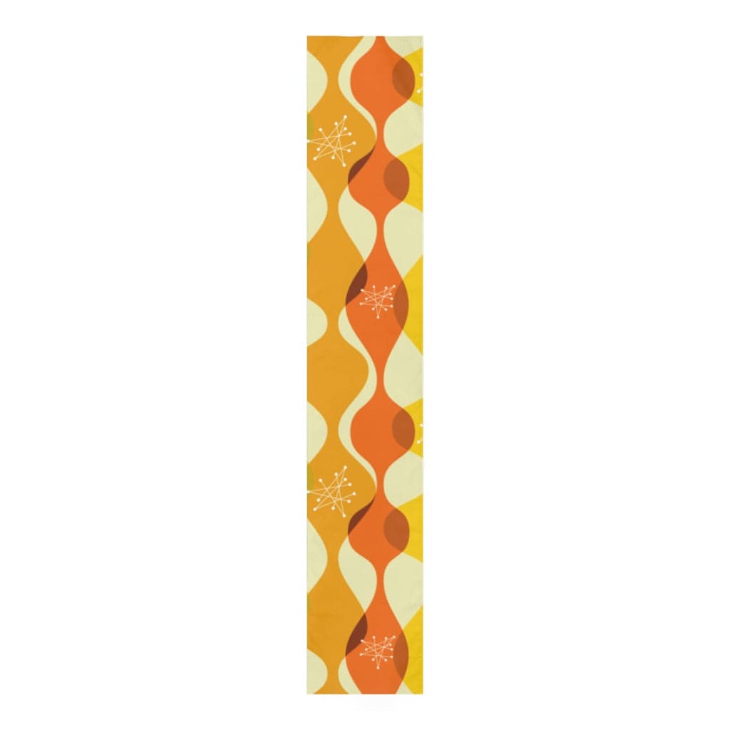 Atomic Retro Groovy Mustard Yellow, Orange Mid Century Modern Table Runner Home Decor White / 90'' × 16''