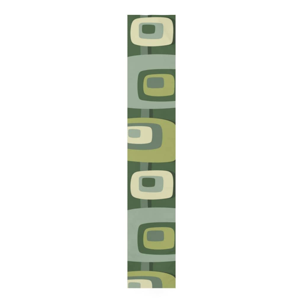 Mid Century Modern, Kitchen, Dining Room, Geometric, Groovy Green, Beige, Abstract, 60s 70s Retro, Mid Mod, MCM Table Runner Home Decor White / 90'' × 16''