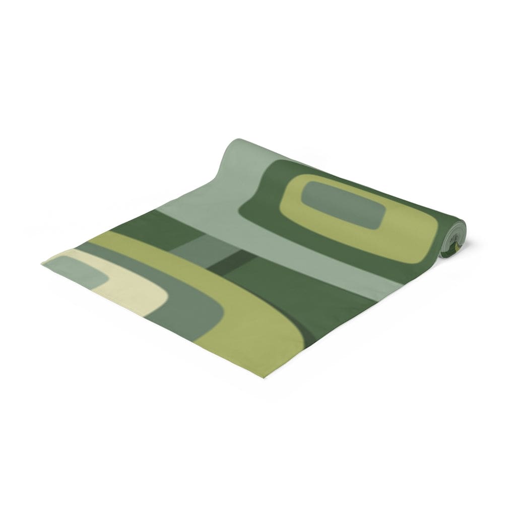 Mid Century Modern, Kitchen, Dining Room, Geometric, Groovy Green, Beige, Abstract, 60s 70s Retro, Mid Mod, MCM Table Runner Home Decor White / 90&