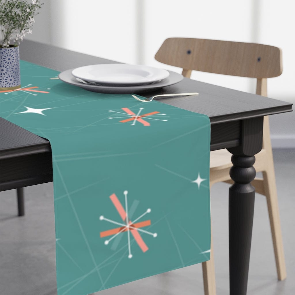 Mid Century Modern, Kitchen, Dining, Table Runner, Teal Blue, Pink, Abstract Starburst MCM Designs Home Decor White / 90&