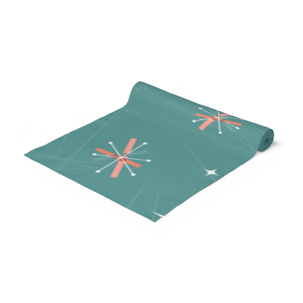 Mid Century Modern, Kitchen, Dining, Table Runner, Teal Blue, Pink, Abstract Starburst MCM Designs Home Decor White / 90'' × 16''