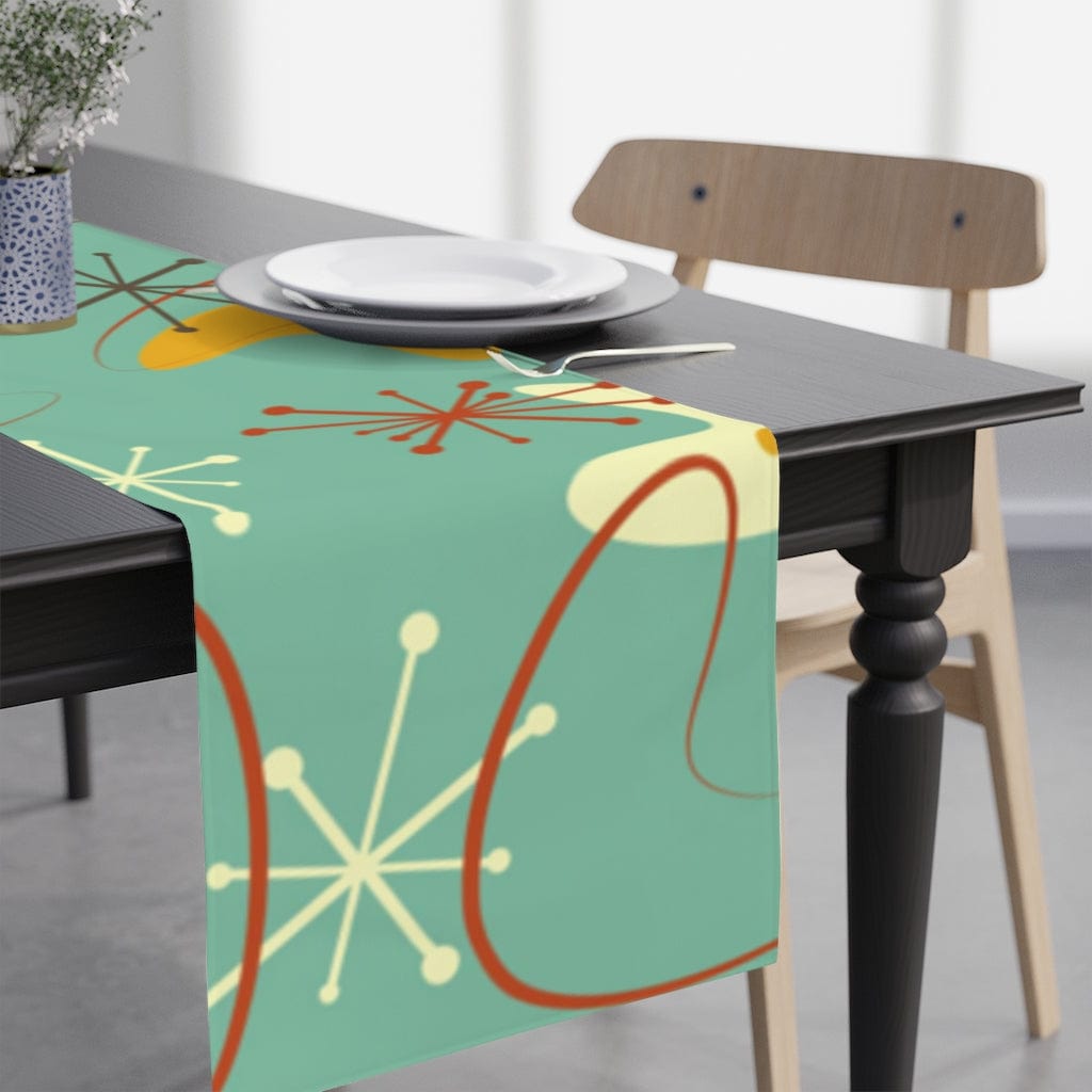 Mid Century Modern Mint Blue Grass Mustard yellow Retro Abstract MCM Home Decor Table Runner Home Decor White / 90&