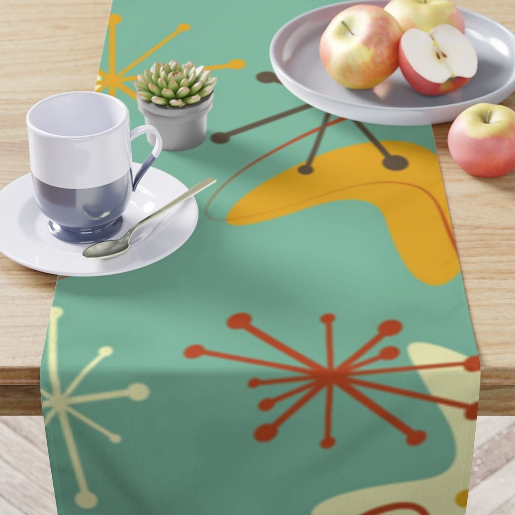 Mid Century Modern Mint Blue Grass Mustard yellow Retro Abstract MCM Home Decor Table Runner Home Decor White / 90&