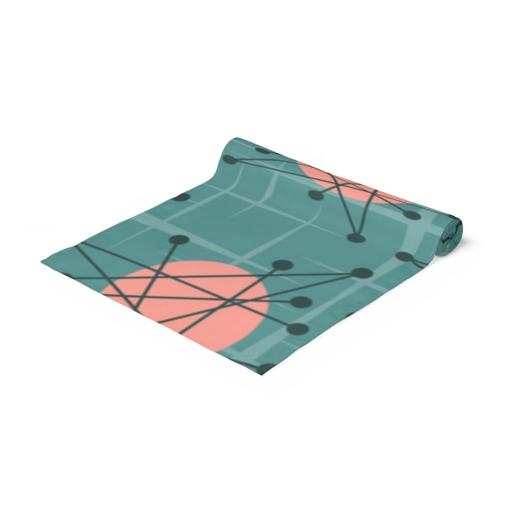 Mid Mod, 50s Atomic Pink, Teal, Abstract Geometric MCM Kitchen, Dining, Tabletop Table Runner Home Decor White / 90&