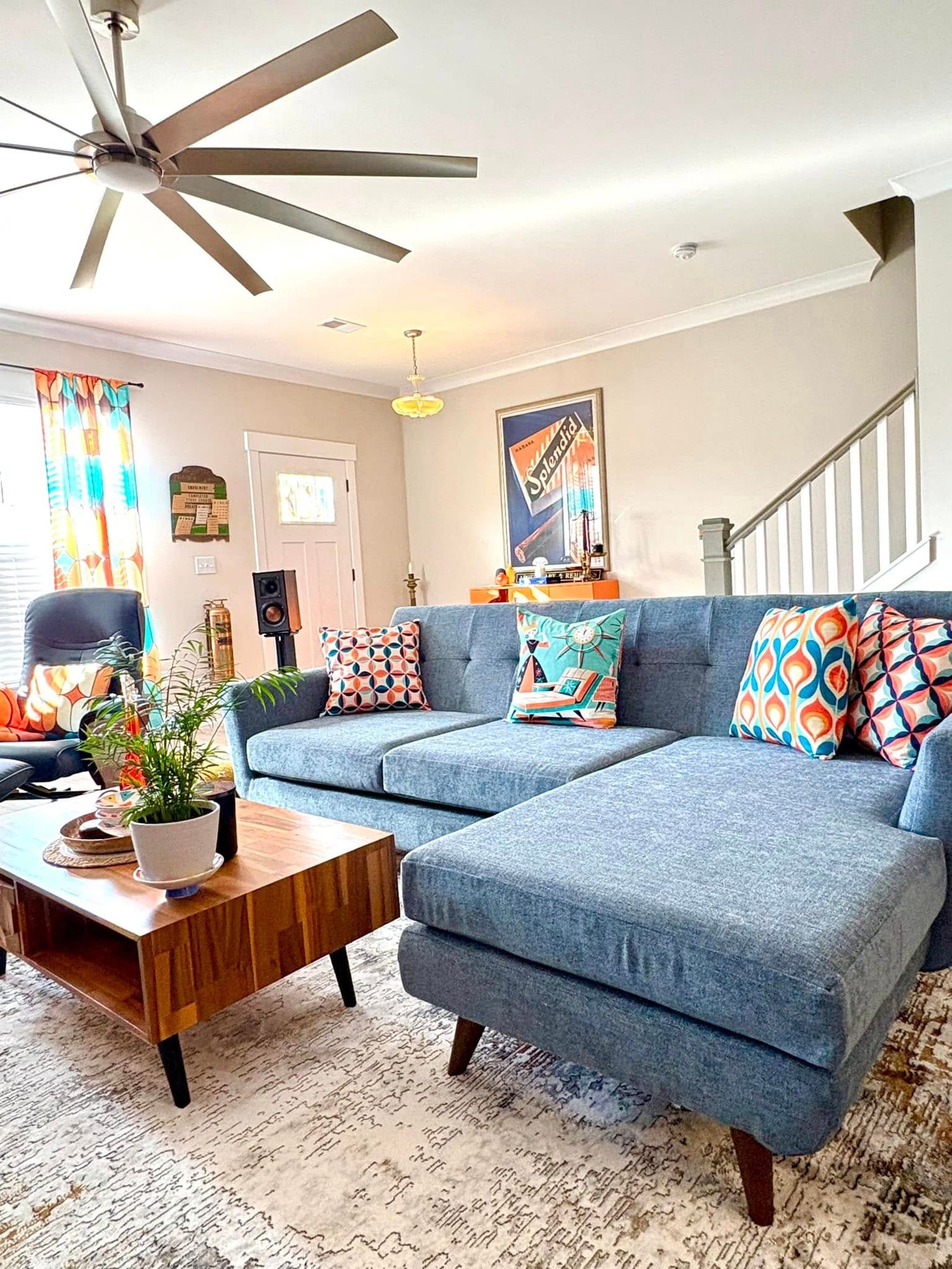 Mid-Century Modern Living Room Decorating: A Bold Blend of Mod Orange, Teal, and Blues